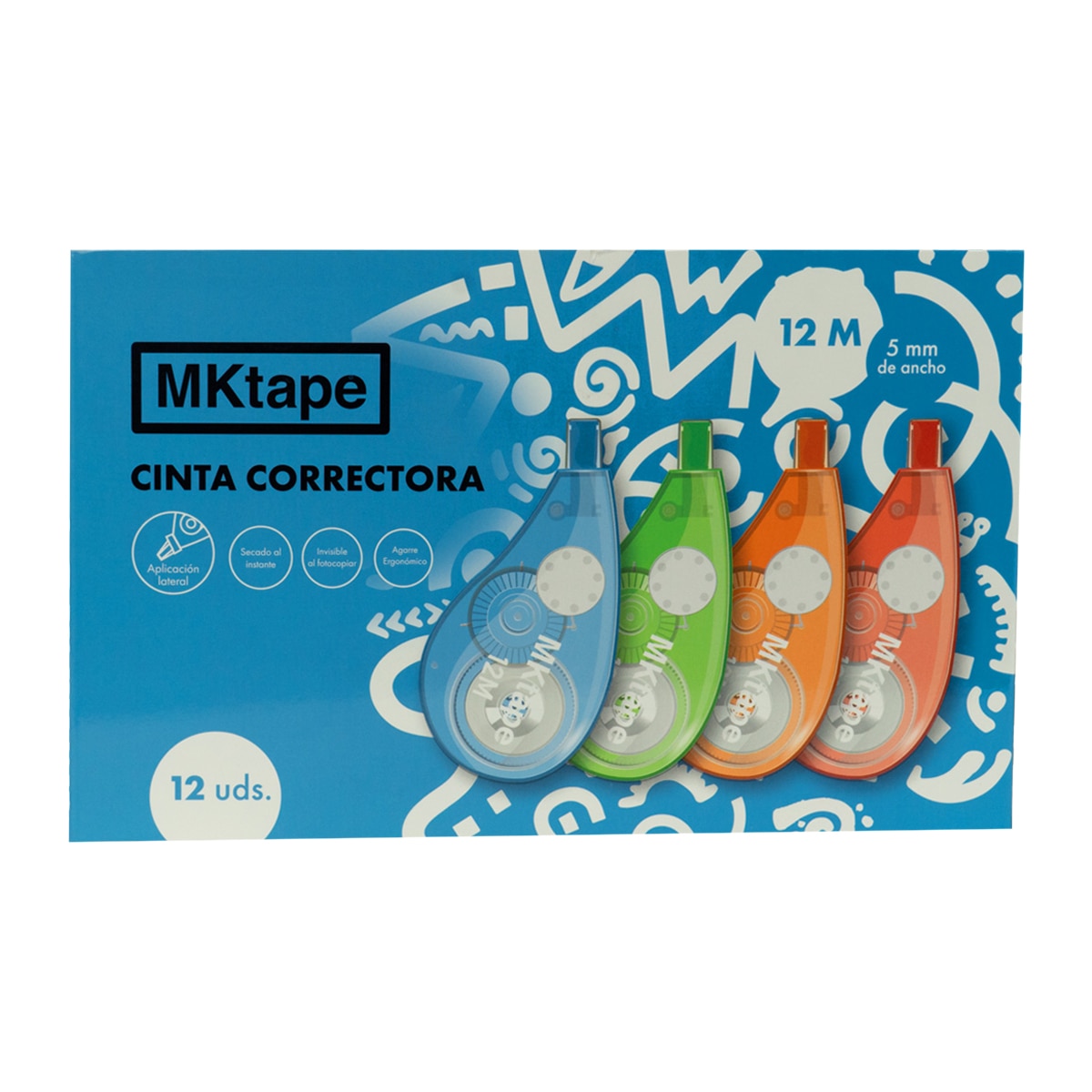 Cinta correctora 5mm x 12 metros Mktape azul neón Azul Neón-2