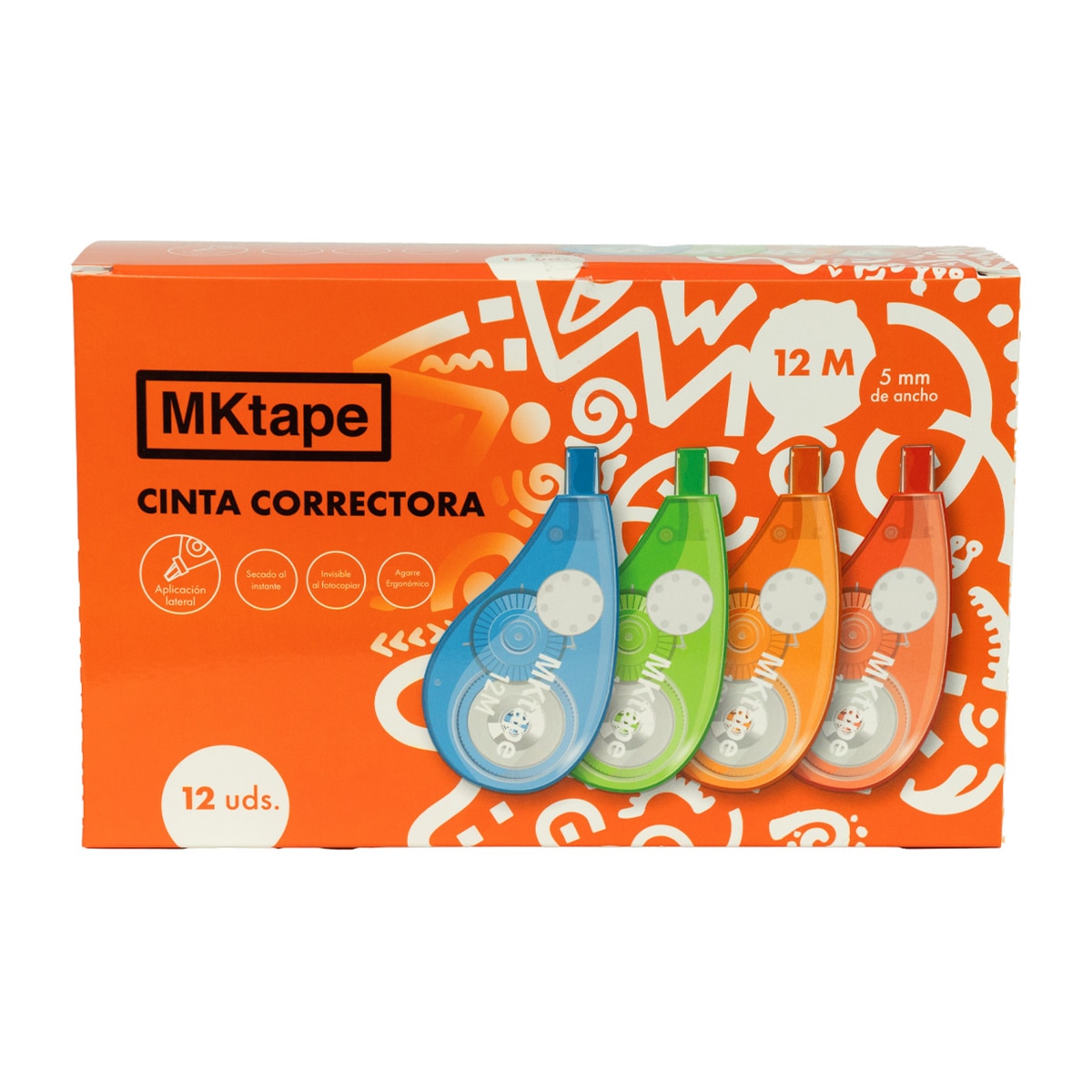 Cinta correctora 5mm x 12 metros Mktape naranja neón Naranja Neón-3