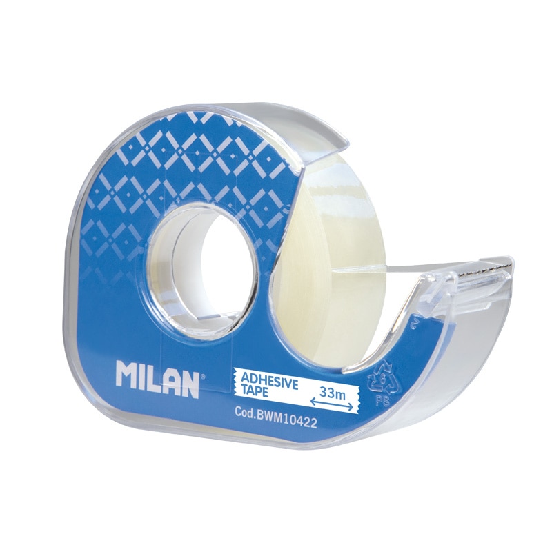Blíster dispensador cinta adhesiva, MILAN, transparente brillante 19 mm x 33 m Azul-2