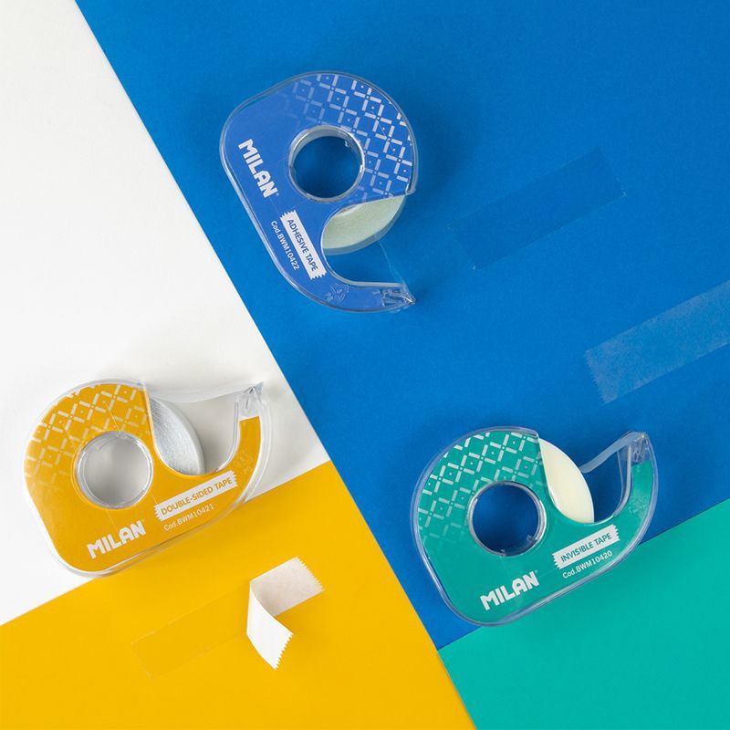 Blíster dispensador cinta adhesiva, MILAN, transparente brillante 19 mm x 33 m Azul-4