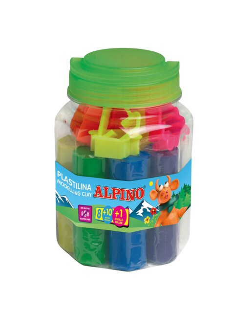 Kit de frasco de plasticina de 8 cores + 10 formas + rolo Alpino 1