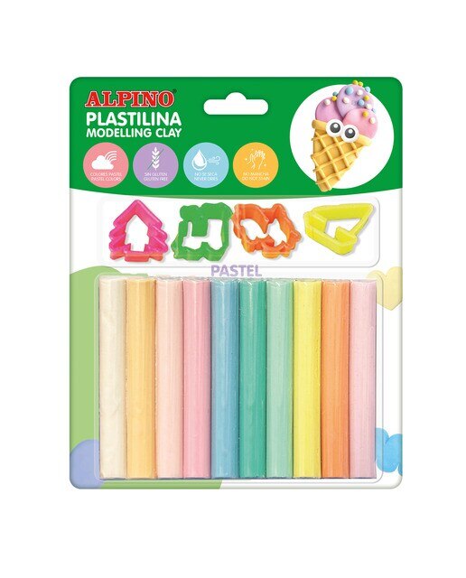 Blister 10 x 17 grs. de massa de modelar pastel + ferramentas Alpino Multicolor-1