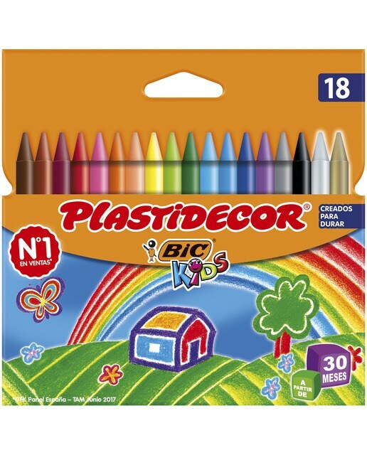Pack de 18 Ceras Plásticas Colorear  Kids Plastidecor BIC