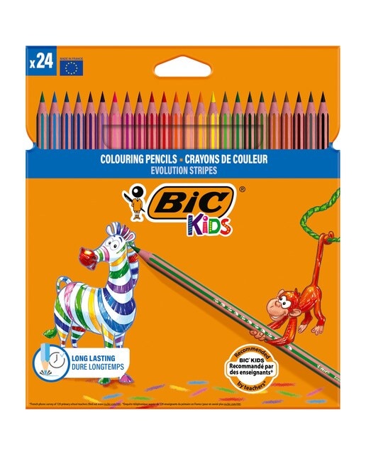 Pack 24 lápices de colores para niños para colorear Kids evolution stripes BIC