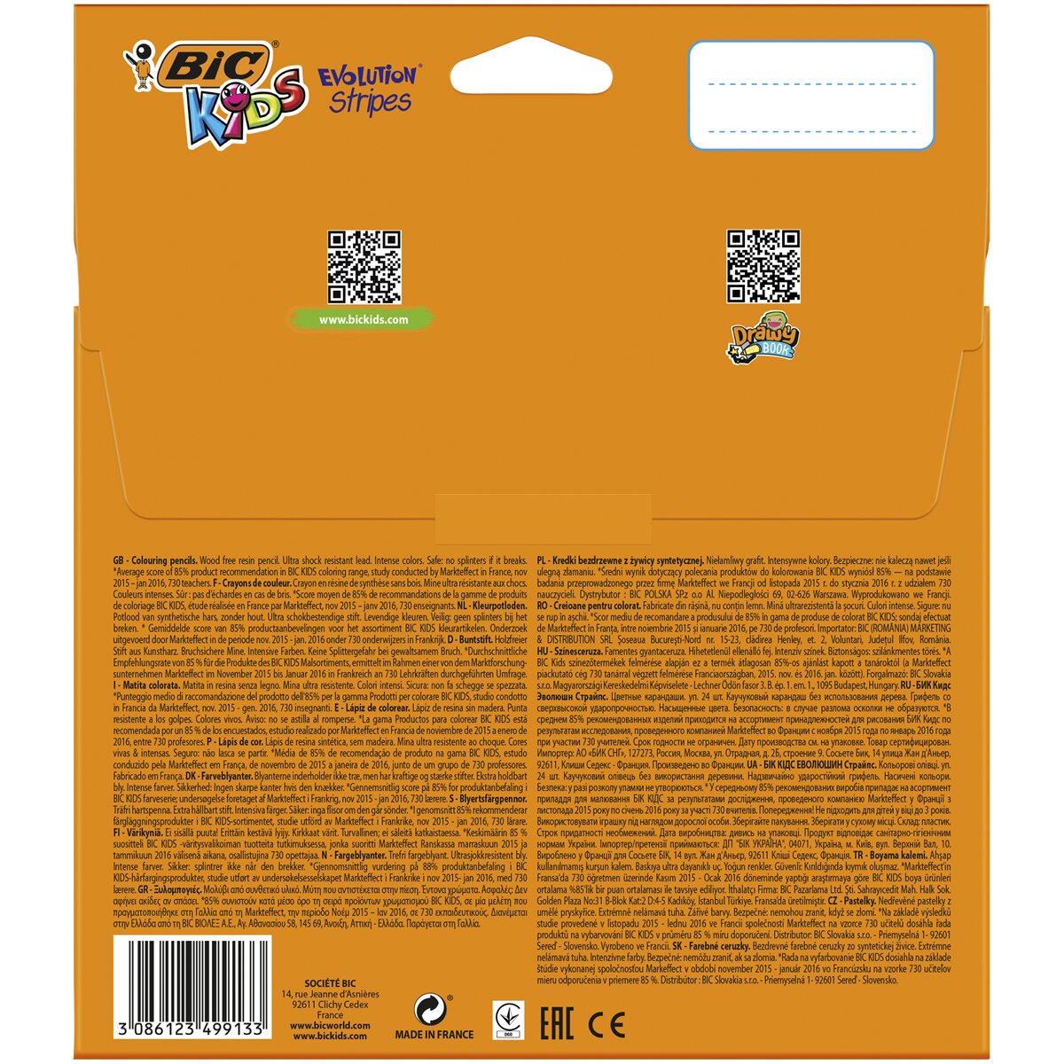 Pack 24 lápices de colores para niños para colorear Kids evolution stripes BIC 2