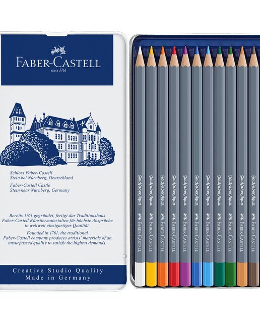 Caja de metal Goldfaber Faber-Castell con 12 Lápices Acuarelables