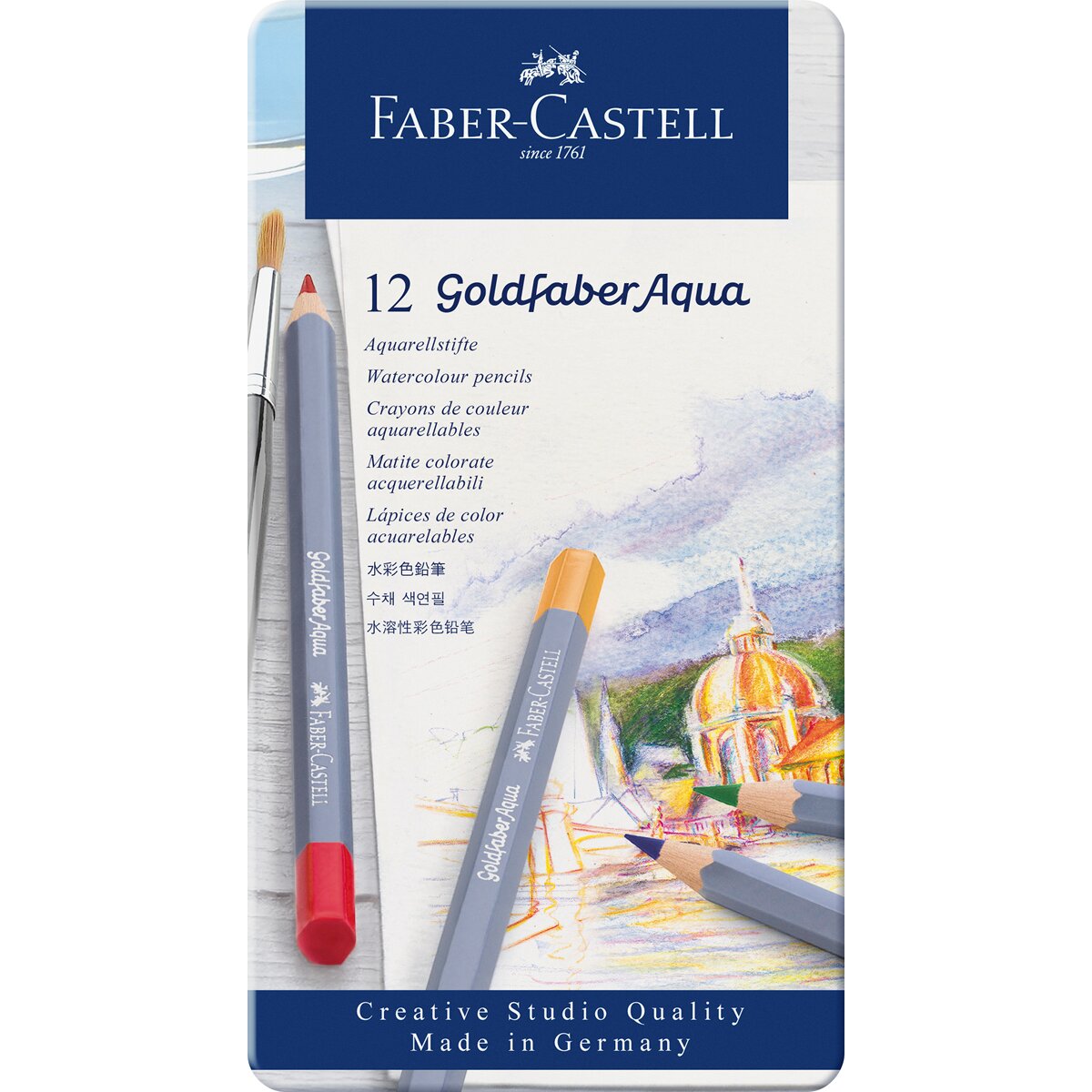 Estojo de Metal Goldfaber Faber-Castell com 12 Lápis Aguareláveis Multicolor-2