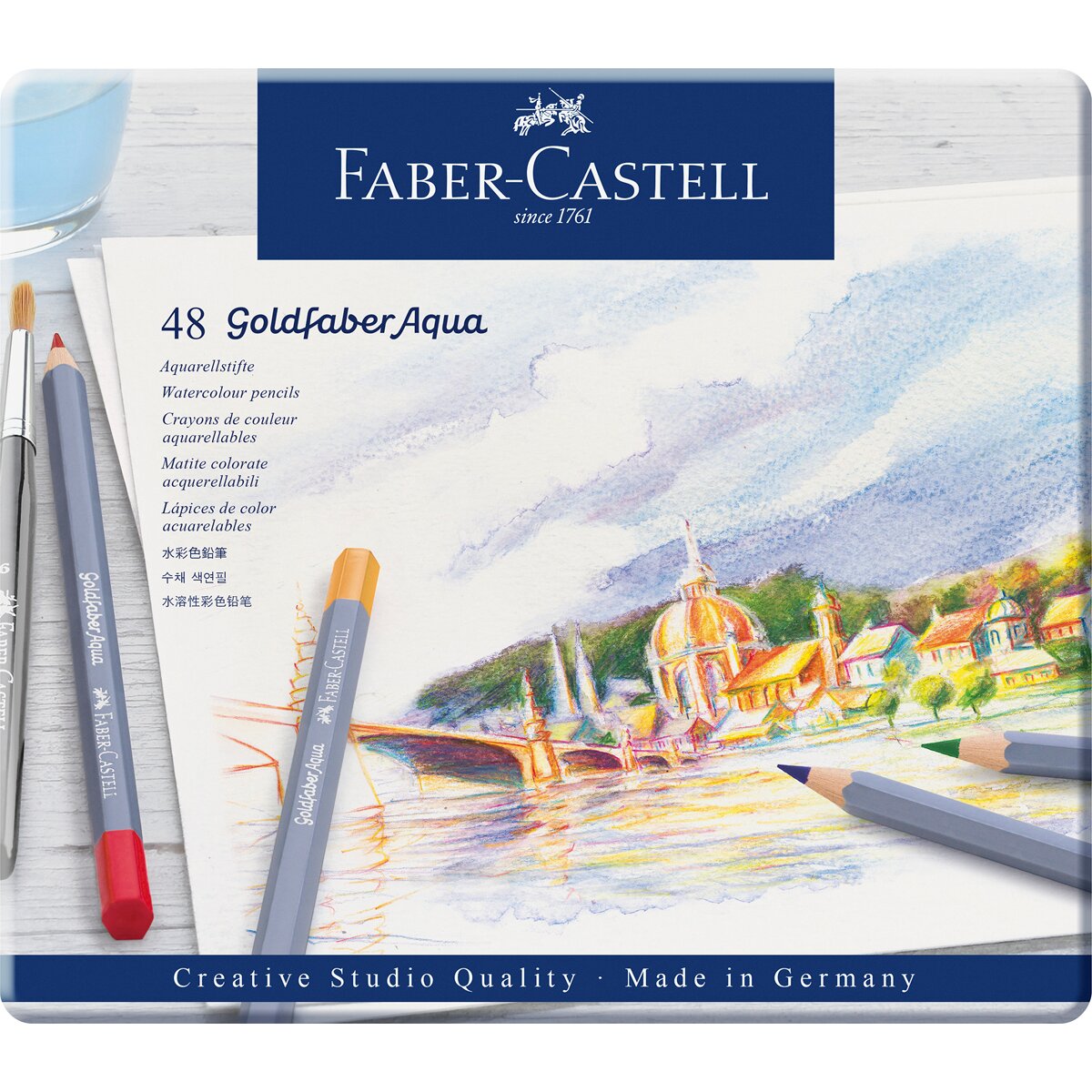Estojo de Metal Goldfaber Faber-Castell com 48 Lápis Aguareláveis Multicolor-2