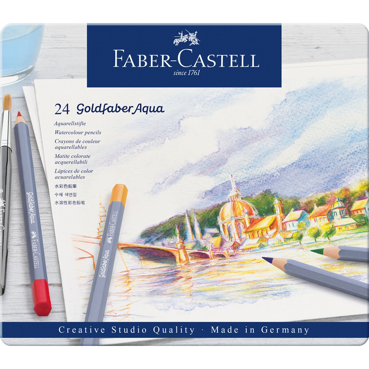 Estojo de Metal Goldfaber Faber-Castell com 24 Lápis Aguareláveis Multicolor-2