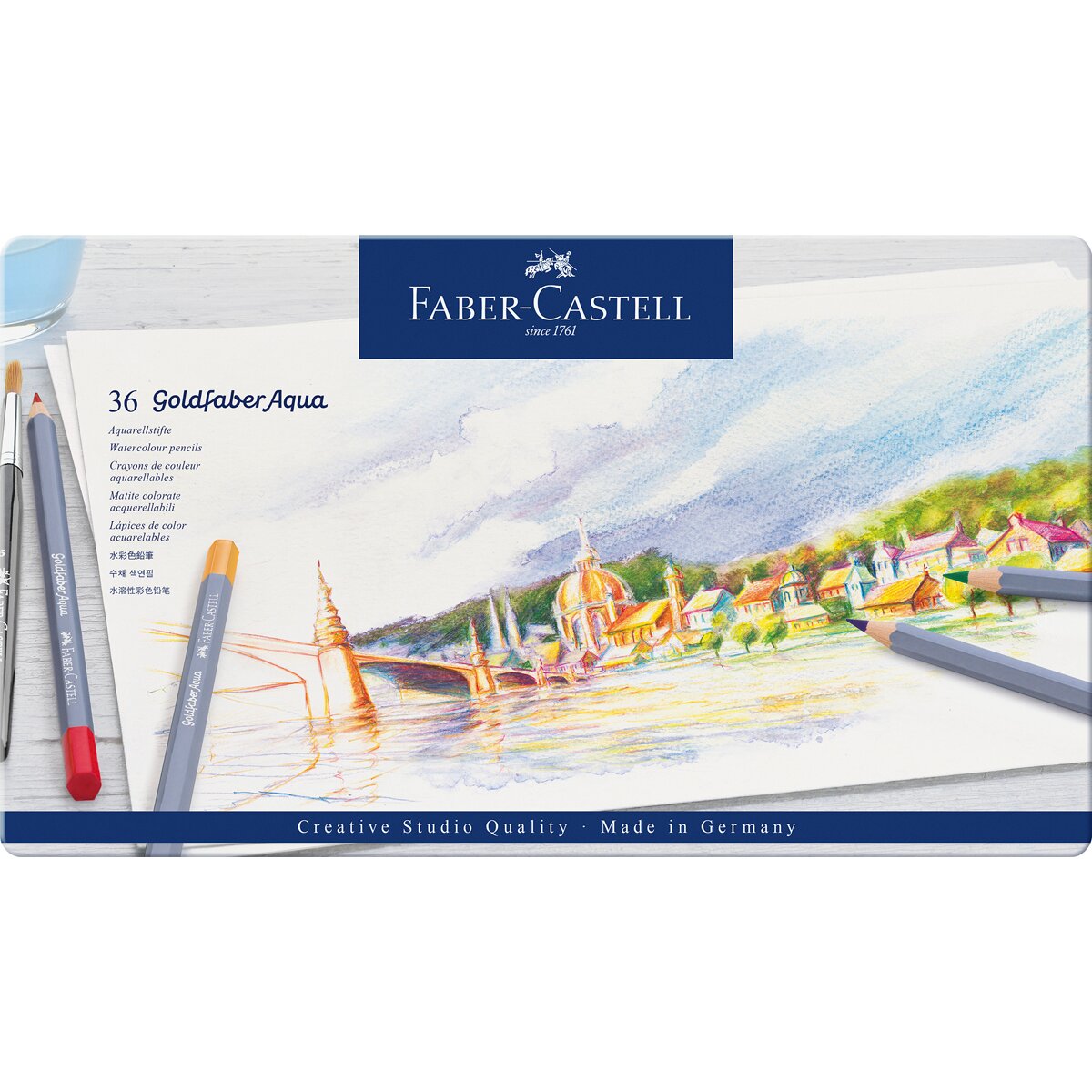 Caja de metal con 36 Lápices Acuarelables Goldfaber Faber-Castell Multicolor-2