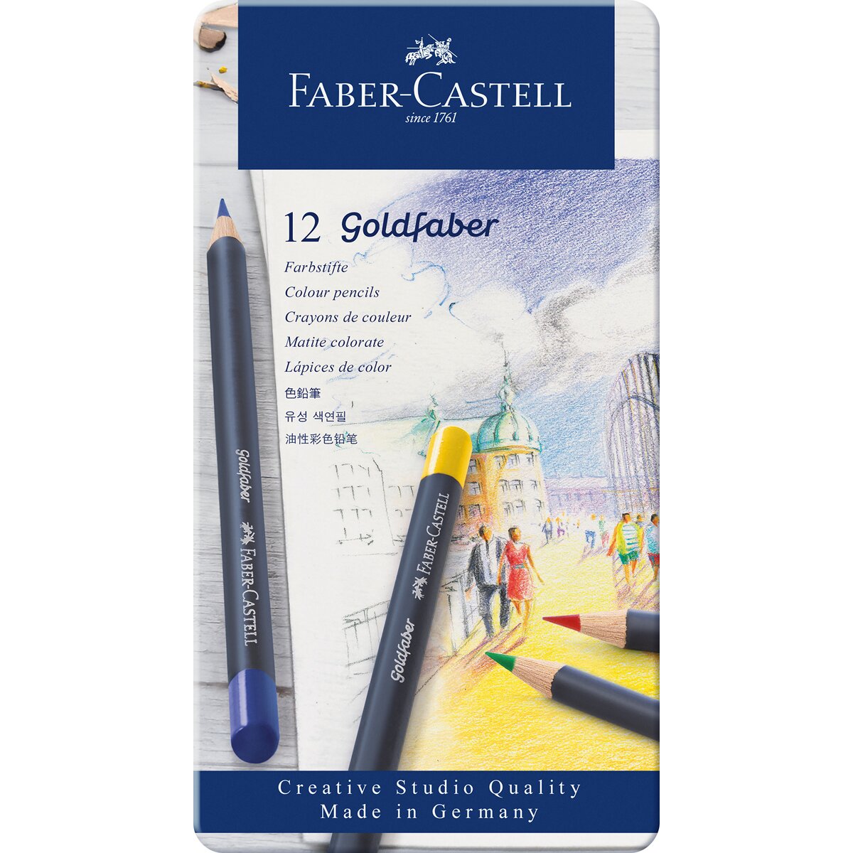 Estojo de Metal com 12 Lápis Permanentes Goldfaber Faber Castell Multicolor Multicolor-2