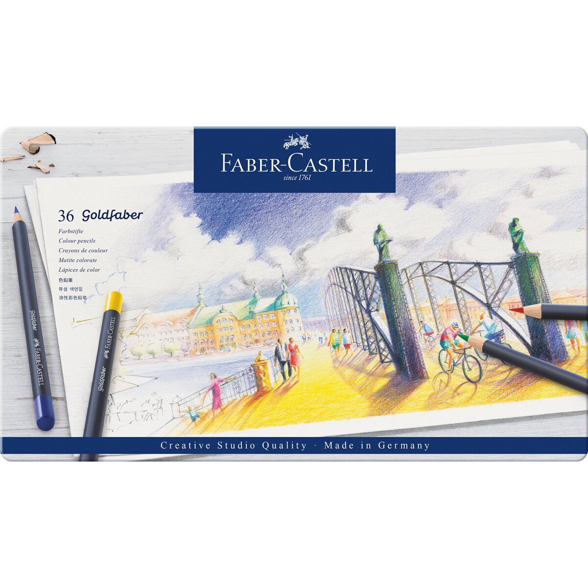 Estojo de Metal com 36 Lápis Permanentes Goldfaber Faber Castell Multicolor Multicolor-2