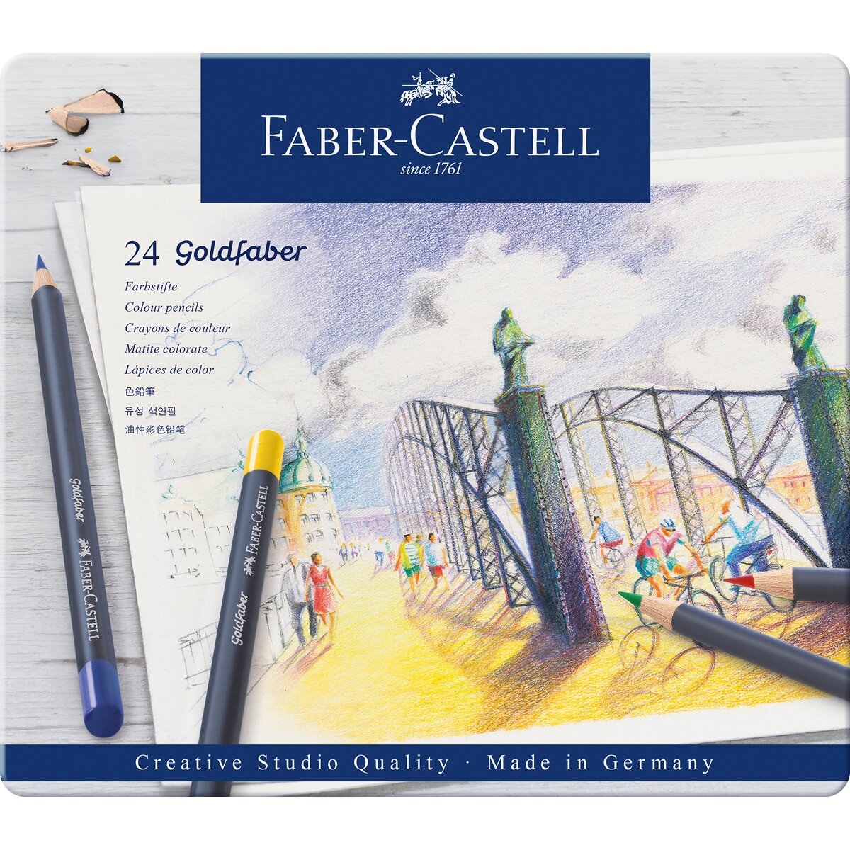 Estojo de Metal com 24 Lápis Permanentes Goldfaber Faber Castell Multicolor Multicolor-2