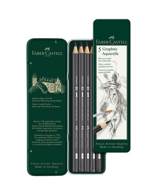 Caja metálica con 5 Lápices Acualerables GRAPHITE AQUARELLE Faber-Castell