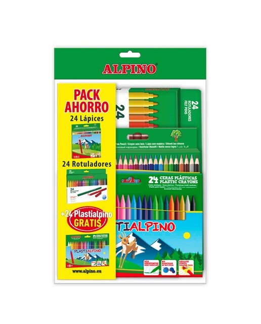 Imagen 0 de Pack 24 Lápices + 24 Rotuladores + 24 Plastialpino Alpino