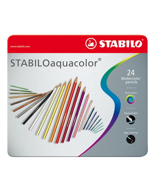 Caixa de Metal de 24 Lápis de Cor Aguareláveis Aquacolor Multicolor-1