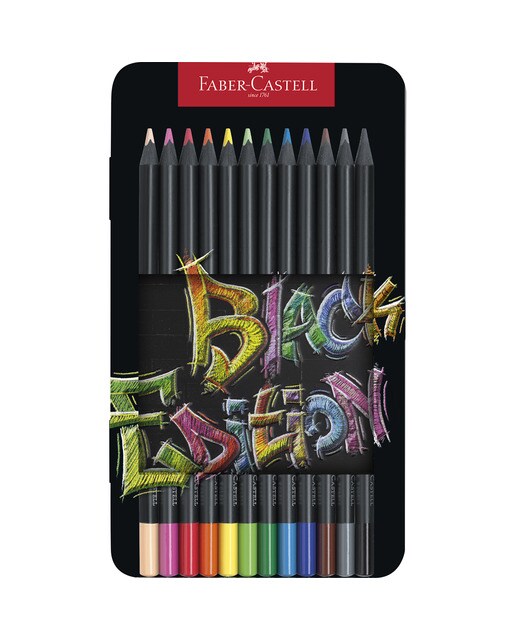 Estojo de Metal 12 Lapiseiras Mina Super Suave Cores Brilhantes Black Edition - Multicolor Multicolor-1