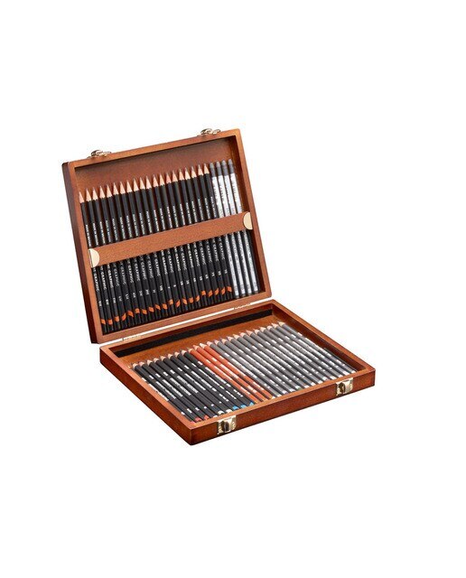 Caja de madera de 48 lápices para sketching Derwent 2