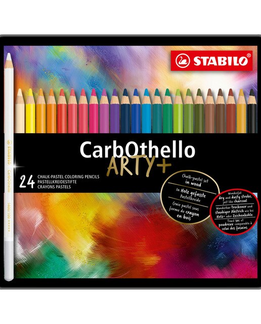 Caja metálica 24 colores + Lápiz de color tiza-pastel STABILO CarbOthello ARTY Negro-1