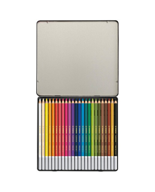 Caja metálica 24 colores + Lápiz de color tiza-pastel STABILO CarbOthello ARTY Negro-2