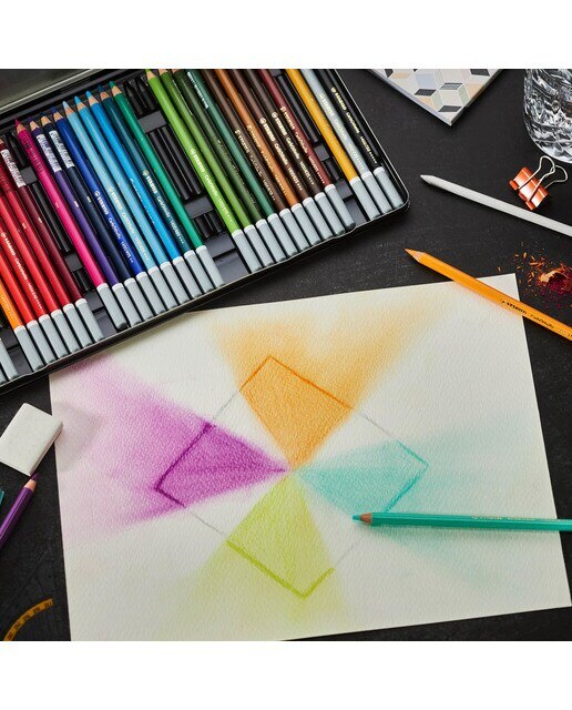 Caja metálica 24 colores + Lápiz de color tiza-pastel STABILO CarbOthello ARTY Negro-5