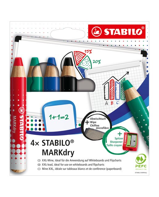 Estojo com 4 Lápis de Cor para Quadro Branco MARKdry Multicolor-1