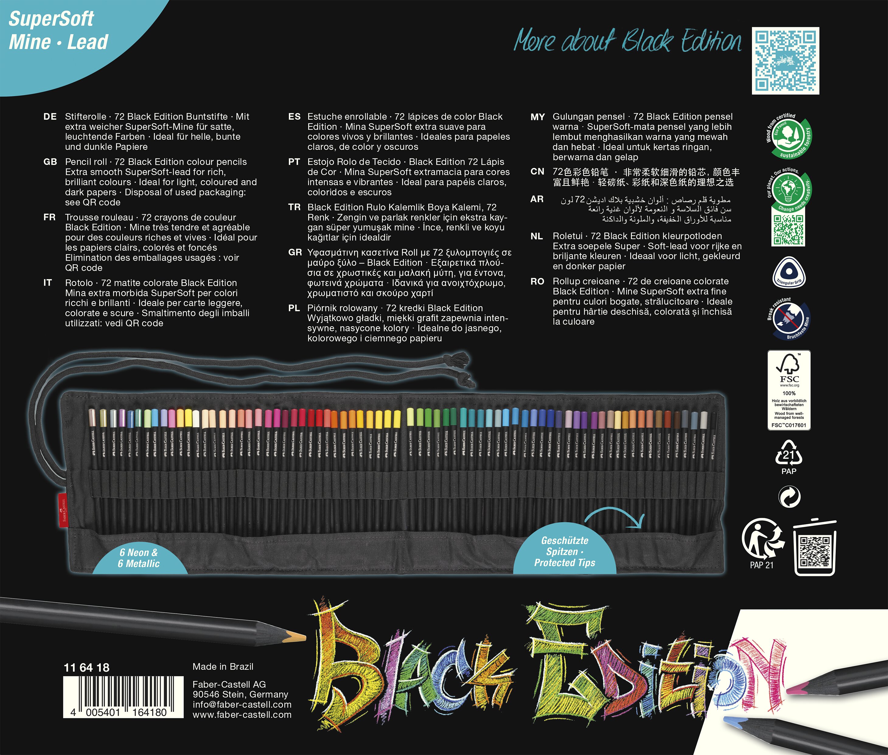 Estuche enrollable con 72 lápices d color Black Edition Faber-Castell Multicolor-6