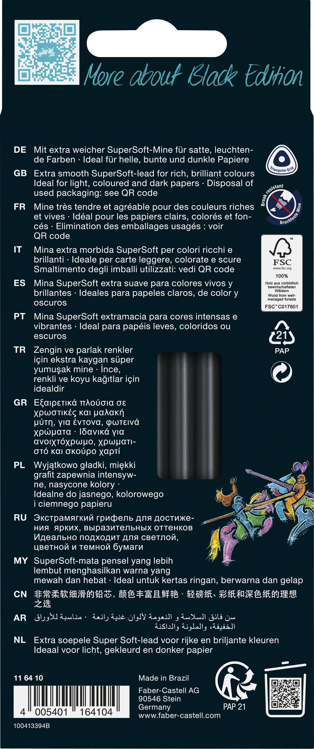 Pack con 12 lapiceros de color Black Edition Faber-Castell neón y pastel Multicolor-4