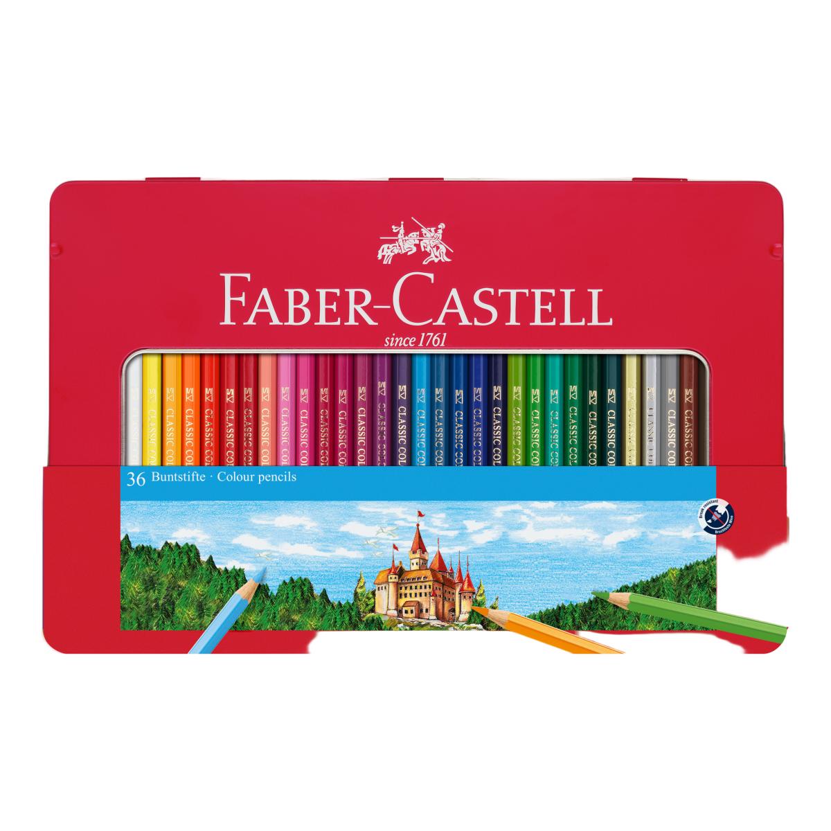 Imagen 0 de Estuche de metal de 36 lápices hexagonales de color con ventana Faber-Castell