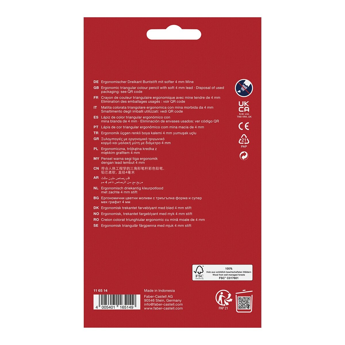 Estuche 18 unidades pinturas Ergonomics punta 4mm Faber-Castell Multicolor-2