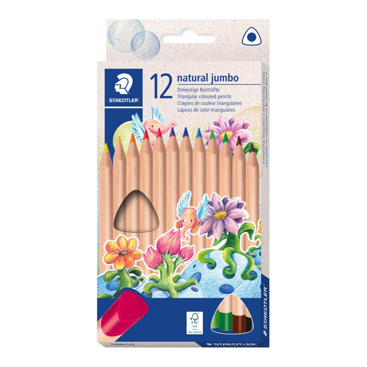 Imagem 0 de Estojo de Cartão com 12 Lápis Triangulares Jumbo de Madeira Natural e Alta Resistencia.STAEDTLER. Cores Sortidas.