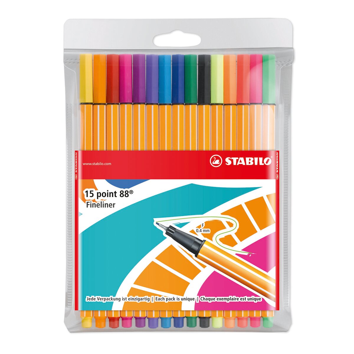 Estojo Just Like You de 15 Canetas de Feltro Ponta Fina Point 88 (10 Standard + 5 Néon) - Multicolor Multicolor-2
