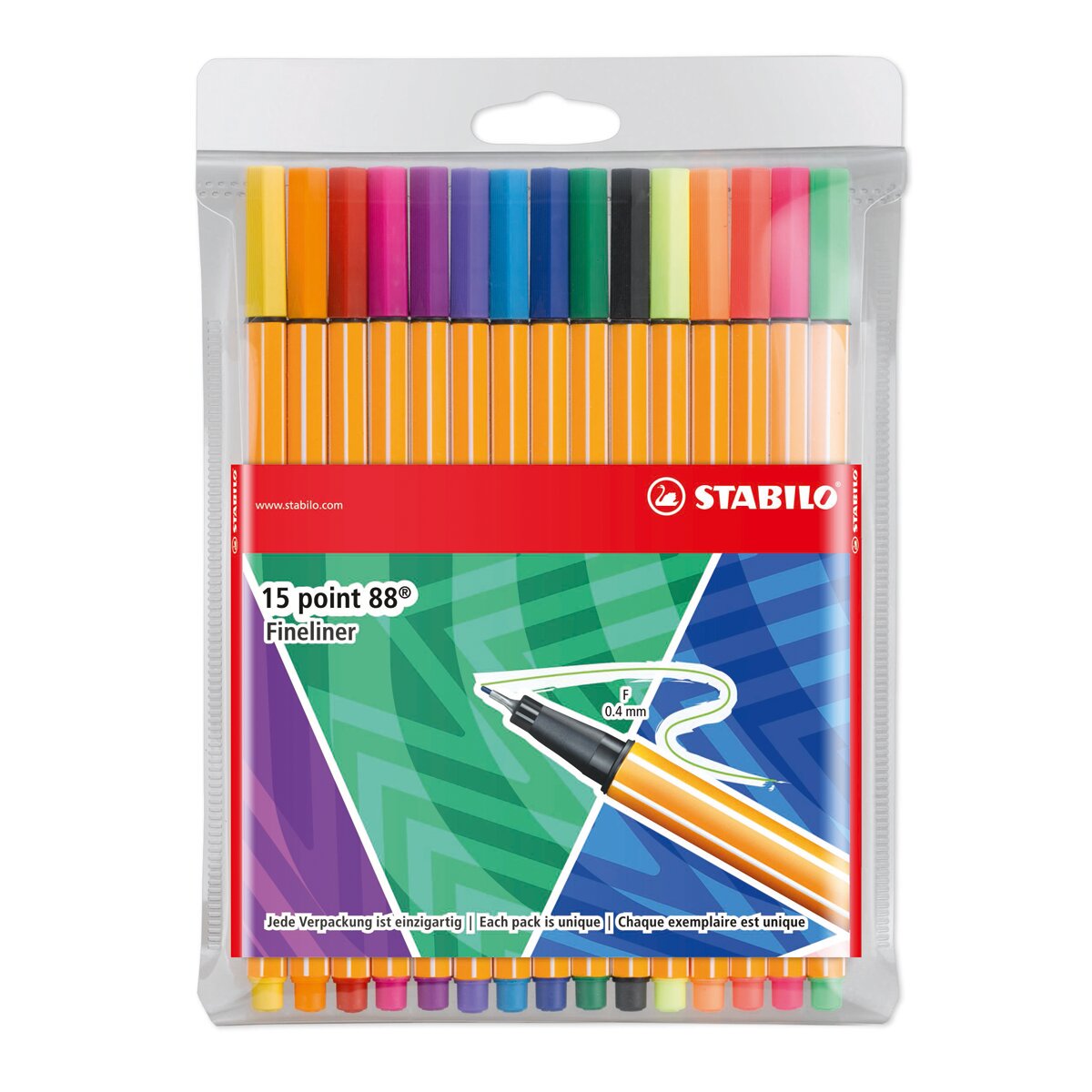 Estojo Just Like You de 15 Canetas de Feltro Ponta Fina Point 88 (10 Standard + 5 Néon) - Multicolor Multicolor-3
