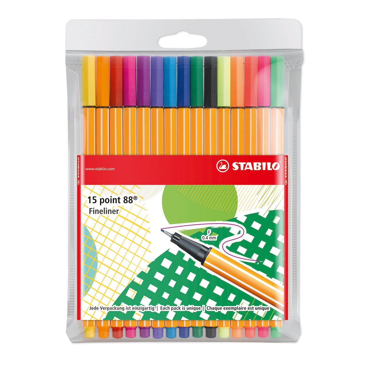 Estojo Just Like You de 15 Canetas de Feltro Ponta Fina Point 88 (10 Standard + 5 Néon) - Multicolor Multicolor-4