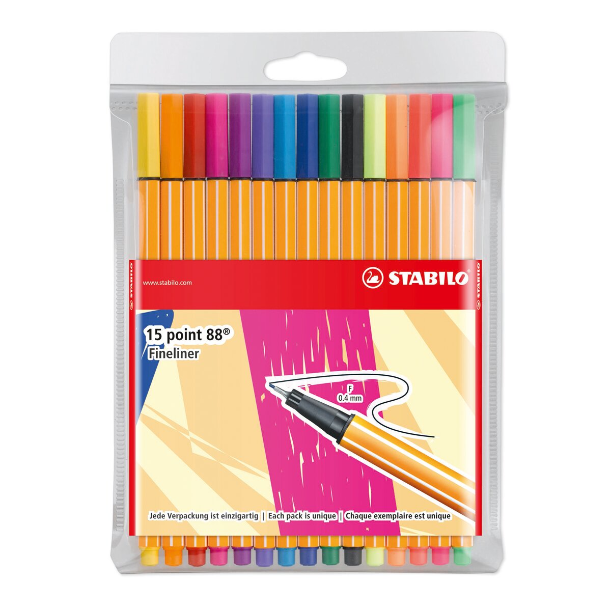 Estojo Just Like You de 15 Canetas de Feltro Ponta Fina Point 88 (10 Standard + 5 Néon) - Multicolor Multicolor-5