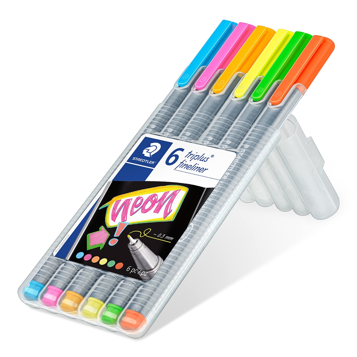 Estojo de 6 marcadores triangulares Triplus Fineliner 334 cores néon 2