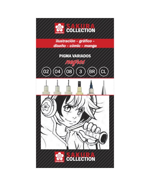 Imagen 0 de Set Completo de Cinco Rotuladores Negros Pigma Diferentes Versiones y Un Portaminas Sakura Multicolor