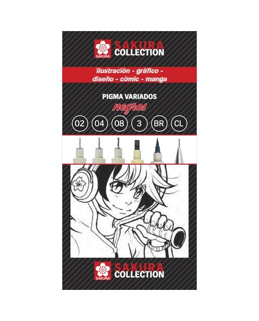 Set Completo de Cinco Rotuladores Negros Pigma Diferentes Versiones y Un Portaminas Sakura Multicolor