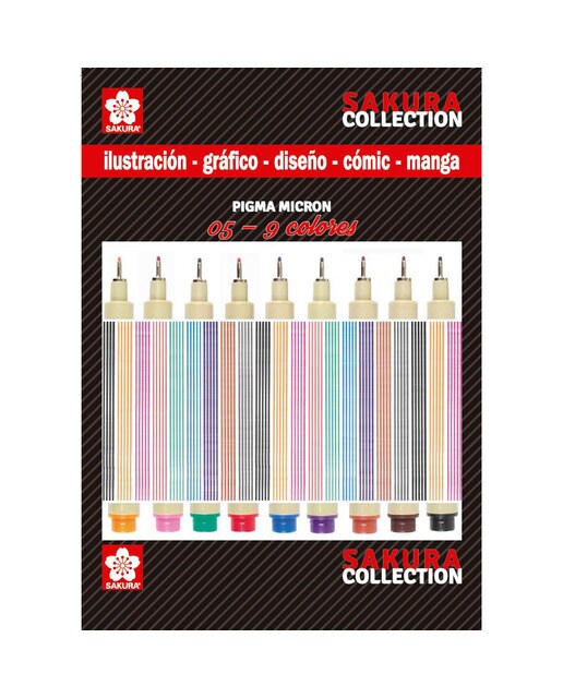 Imagen 0 de Set de Nueve Rotuladores Pigma Micrón de Colores Tamaño 05 Sakura Multicolor