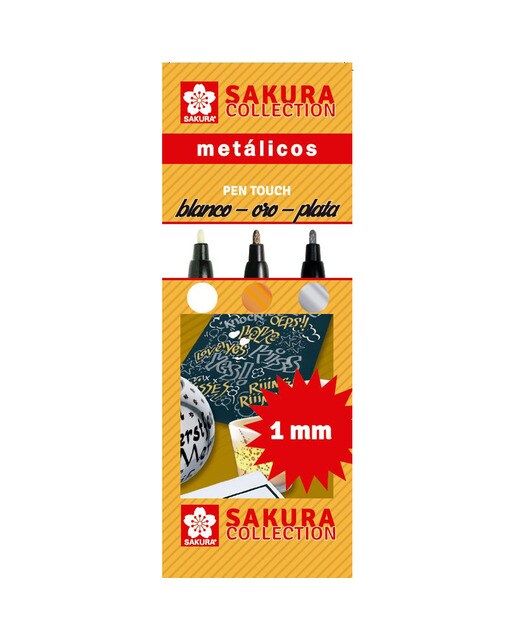 Imagem 0 de Conjunto de Três Marcadores Permanentes Metálicos Pentouch de 1 Mm Sakura Multicolor