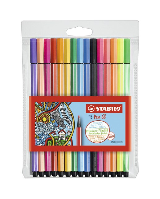 Estojo com 15 Canetas de Feltro Premium Pen 68 - Multicolor Multicolor-1