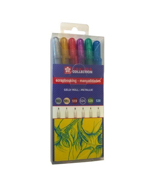 Imagem 0 de Conjunto de Seis Marcadores de Gel de Traço Fino de Acabamento Metálico Sakura Multicolor