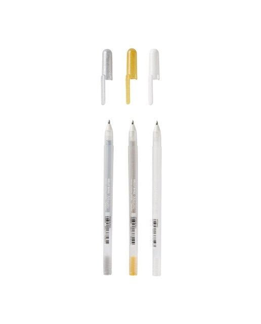 Conjunto de 3 Canetas de Feltro de Gel Metálicas Gelly Roll - Dourado/Prateado/Branco Multicolor-2