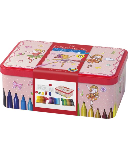 Caixa Metálica Bailarina Faber Castell com 33 Canetas de Feltro Connector Multicolor-1