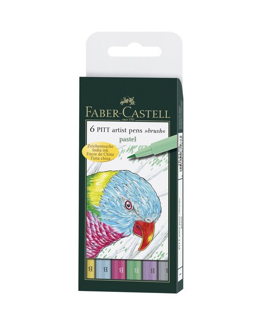 Estojo de 6 Marcadores PITT Artist Pen B Faber Castell Tons Pastel Multicolor-1
