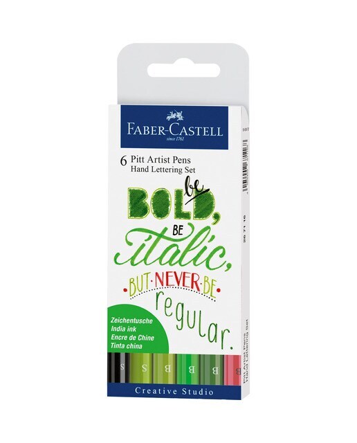 Pack con 6 rotuladores Hand Lettering con Pitt Artist Pen Faber Castell Verde Multicolor