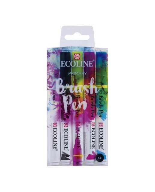 Conjunto de 5 Canetas de Feltro com Ponta de Pincel Aguarelável Ecoline Brush Pen - Primários Multicolor-1
