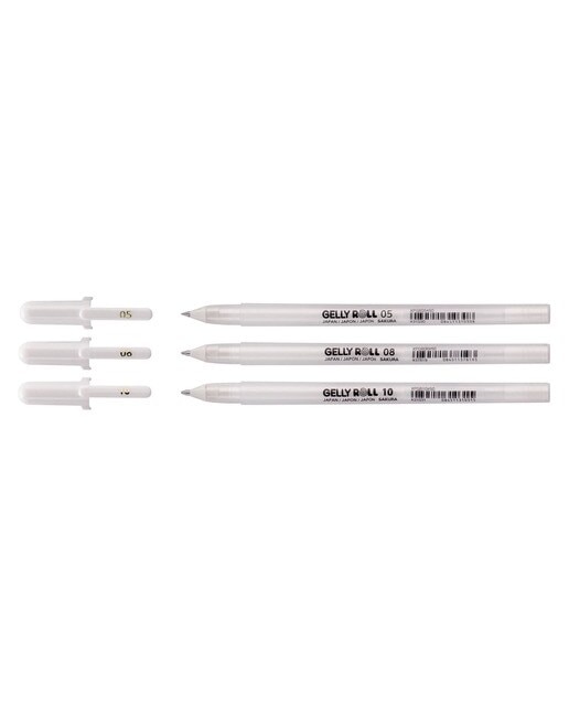 Conjunto de 3 Canetas de Feltro de Gel de Vários Tamanhos Gelly Roll - Branco Branco-3