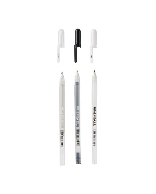 Conjunto de 3 Canetas de Feltro de Gel Brilhantes - Branco, Preto e Transparente Preto / Multicolor-2