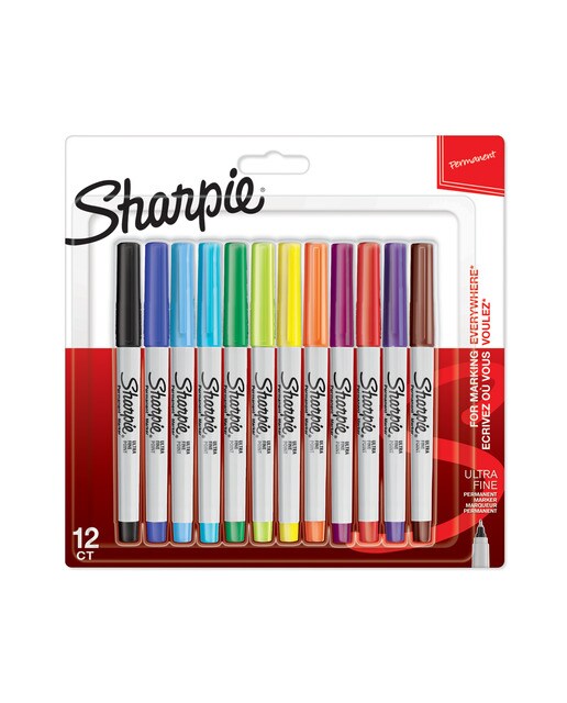 Imagem 0 de Marcadores permanentes de ponta ultra fina 12 cores Sharpie